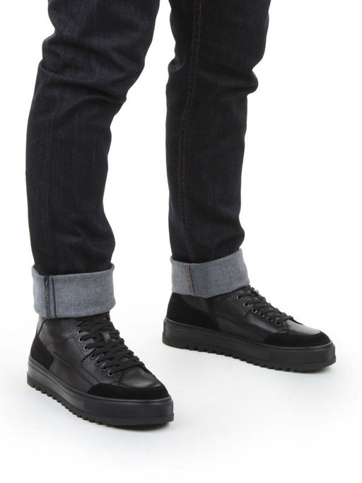 05-B203B-1M-C DK.BLUE Ботинки зимние мужские (натуральная кожа, натуральный мех)