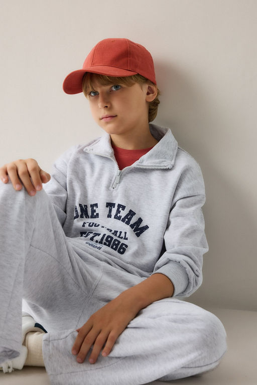 Regular F_t Dik Yaka Pamuklu Bask_l_ Sweatshirt Erkek _ocuk - Defacto фото 3