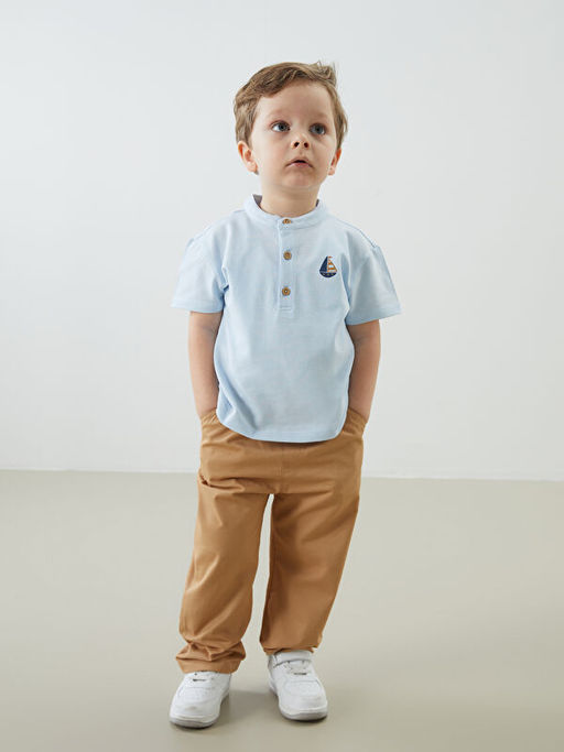 Hakim Yaka Bask?l? Erkek Bebek Ti??rt ve Pantolon 2li