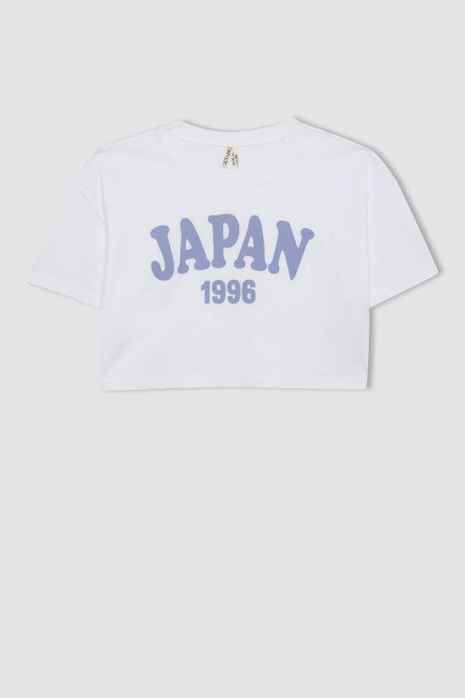 Укороченная футболка с короткими рукавами и принтом для девочек с круглым вырезом - Defacto фото 7