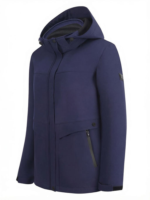 Ветровка женская софтшелл виндстоппер с капюшоном спортивная темно-синего цвета 9616_1TS