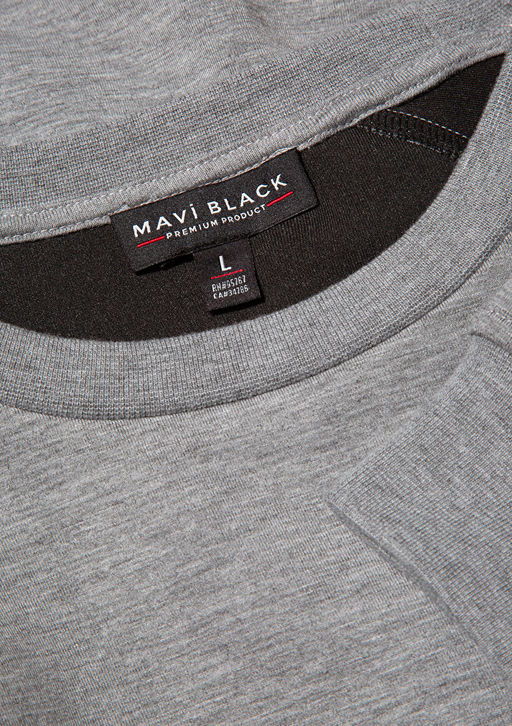 Bisiklet Yaka Gri Basic Sweatshirt - Mavi фото 8