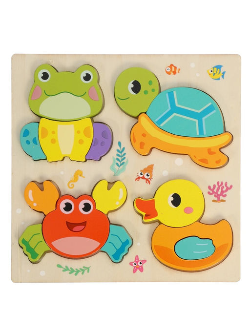 Развивающий 3D пазл «Зверята», деревянный