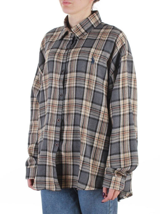 C201 GRAY/BEIGE Рубашка женская оверсайз (95% хлопок, 5% спандекс)