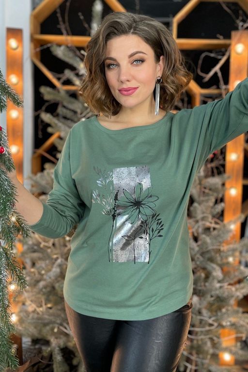 Свитшот Rumoda 2054/1 зеленый/принт серебро  фото 3