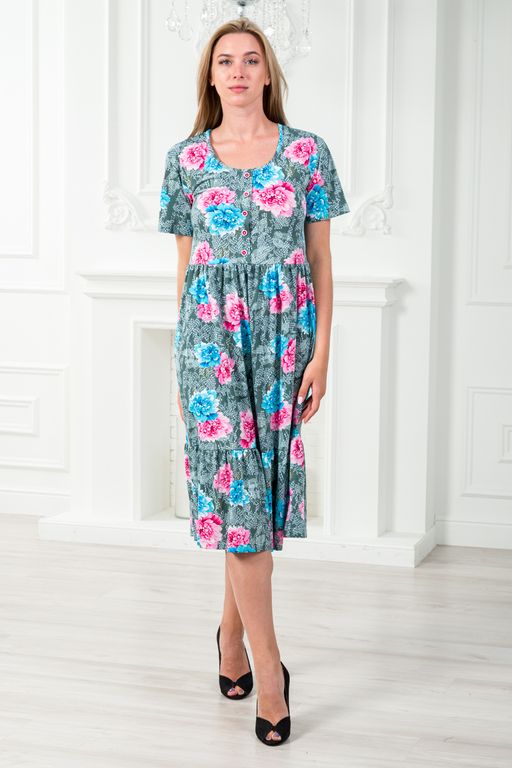 Платье женское с рукавами из кулирки Шейла пион на сером - Амадэль фото 19