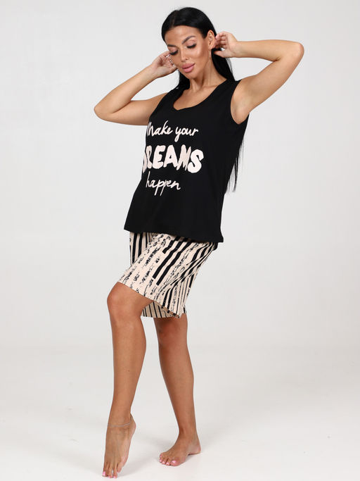 785 ПИЖАМА ЖЕНСКАЯ (шорты) (Черный/бежевая полоса) - А-дина фото 4