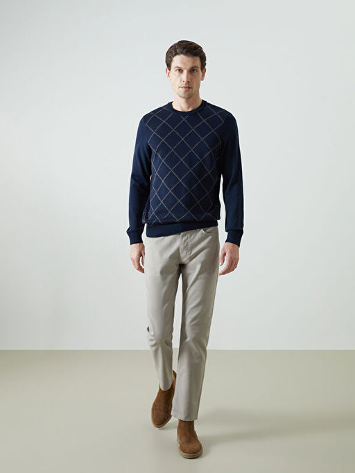 Baklava Desenli Erkek Triko Kazak