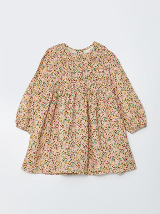 Bisiklet Yaka Uzun Kollu Bask?l? K?z Bebek Elbise Anne K?z Kombini