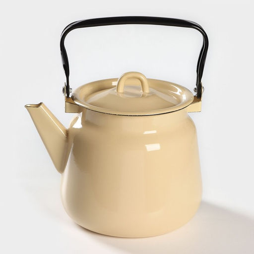 Чайник эмалированный, 3.5 л, без деколи, цвет бежевый