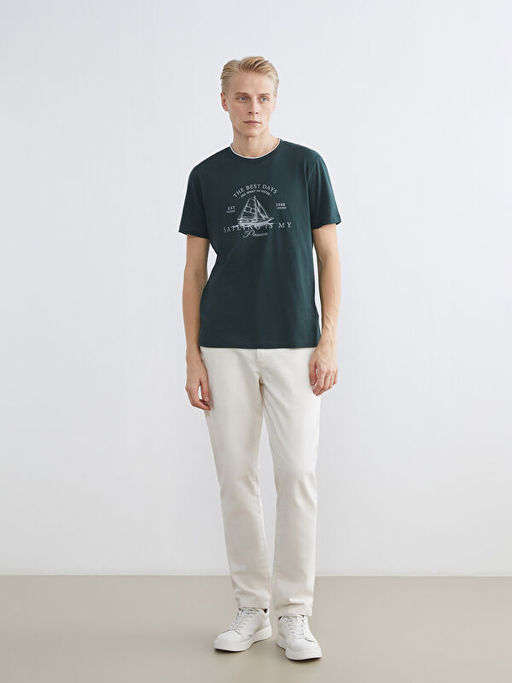 Bisiklet Yaka Bask?l? Erkek Ti??rt