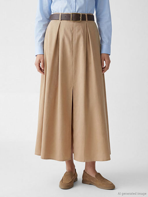 Beli Kemerli A Kesim Pileli Etek