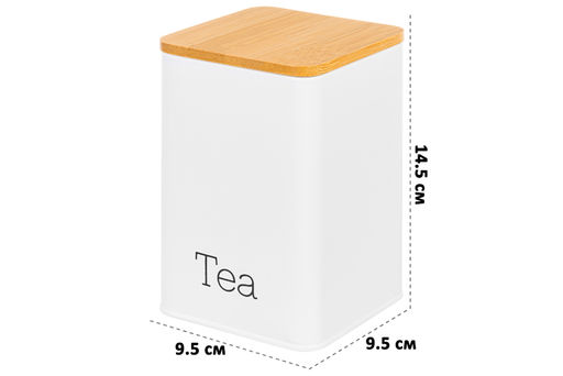 Набор 3 банок для сыпучих продуктов 1,1 л 9,5*9,5*14,5 см Tea, coffee, sugar белый с бамбук.крышк - Elan gallery фото 2