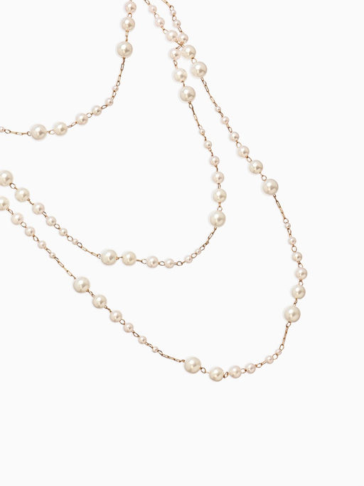 Бусы жемчужные, длинные, d=3.4, 5.6, 8.10, белые в золоте