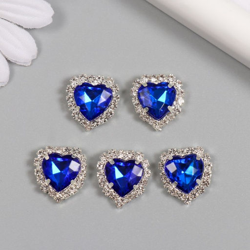 Цена за 5 шт. Декор для творчества металл «Медальон сердце в стразах», синий, 1.8×1.7 см