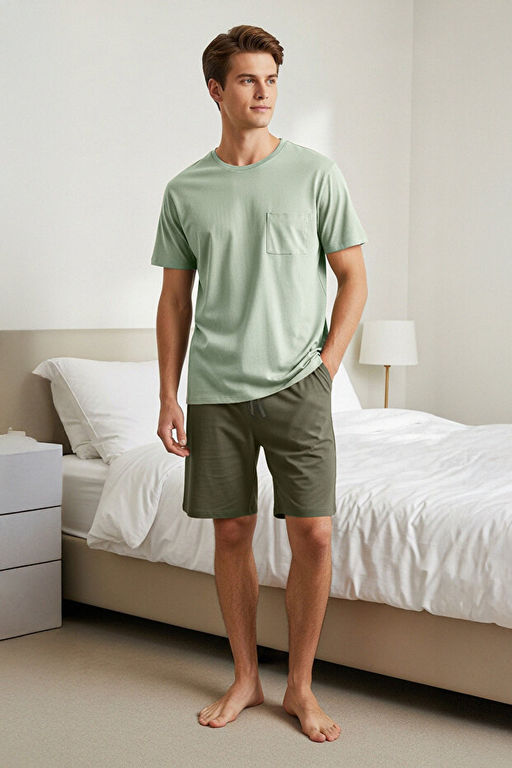 Mint -Haki Regular Fit %100 Pamuk _rme _ortlu Pijama Tak_m_ TMNSS25PT00033 - Trendyolmilla фото 2