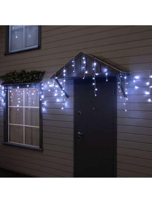Гирлянда «Бахрома» 12 × 0.7 м, IP44, УМС, белая нить, 240 LED, свечение белое, мерцание, 220 В