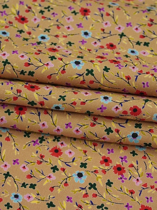Штапель Премиум Цветочная мириада цв.темно-песочный, ш.1.45м, вискоза-100%, 120гр/м.кв - Купава фото 7