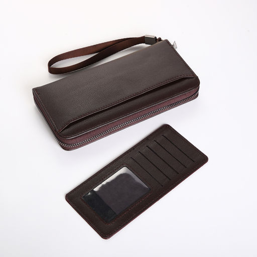 Портмоне-клатч мужской на молнии, коричневое