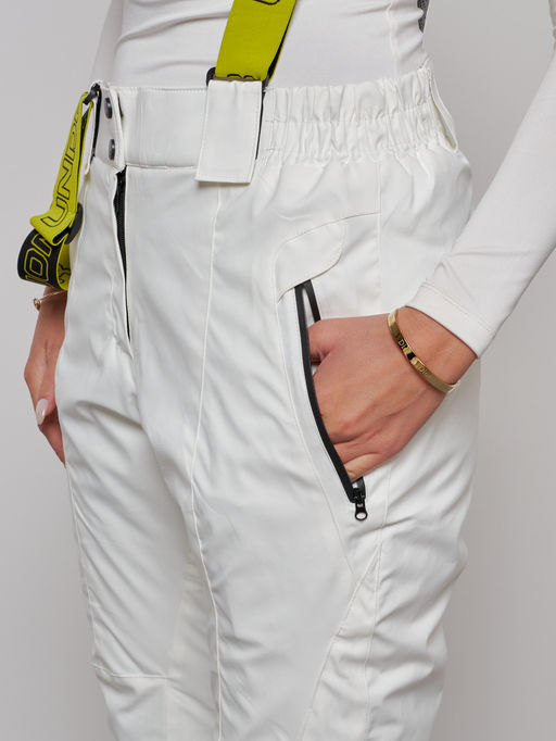 Полукомбинезон утепленный женский зимний горнолыжный белого цвета 526Bl - Chunmai фото 9