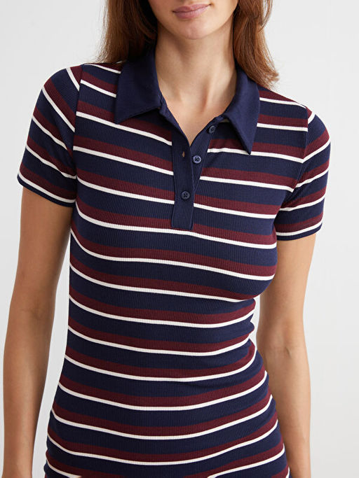 G?mlek Yaka ?izgili Bodycon Elbise