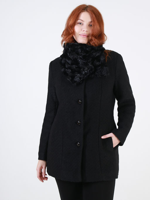 Полупальто с шарфом черного цвета - Almond фото 6