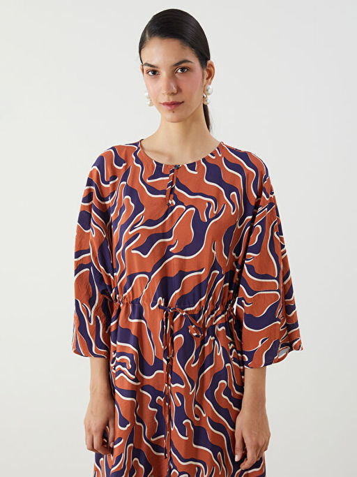 Bisiklet Yaka Desenli Belden Oturtmal? Elbise