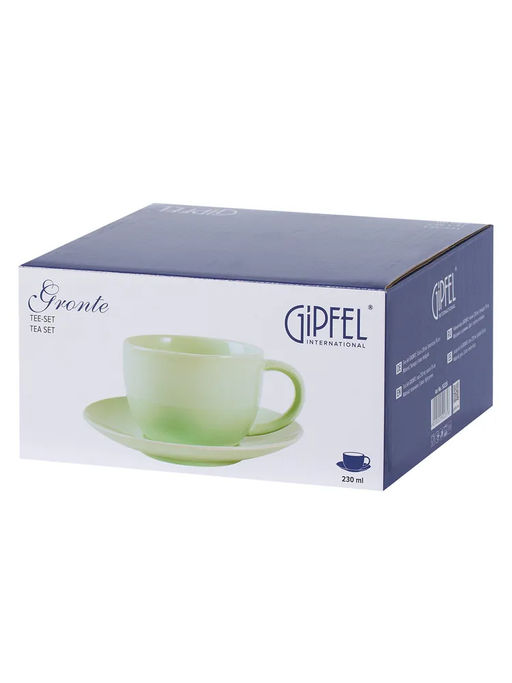 52235 GIPFEL Чайная пара GRONTE: чашка 230 мл, блюдце 15 см. Материал: керамика. Цвет: светло-зеленый.