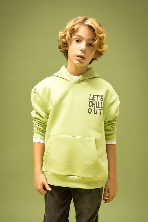 Толстовка оверсайз с капюшоном и принтом для мальчиков - Defacto фото 3