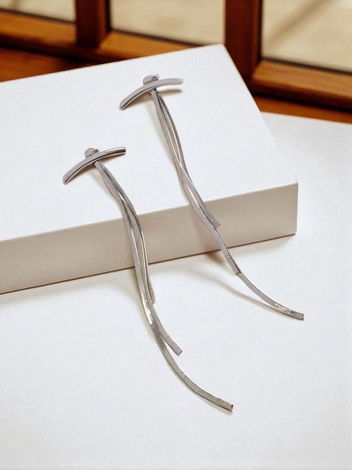 Серьги висячие Дуга водопад, цвет серебро, 11 см - Qf фото 4