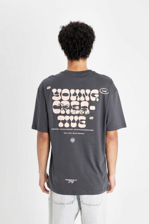 Футболка Comfort Fit с круглым вырезом и короткими рукавами с принтом на спине - Defacto фото 7