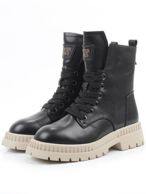 04-WB016-1M BLACK Ботинки зимние женские (натуральная кожа, 100% шерсть)