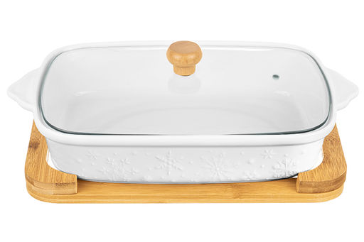 Блюдо д/запекания и сервировки 1,9 л 37*21*12 см Снежинки с стекл крышкой на дер подст. - Elan gallery фото 5