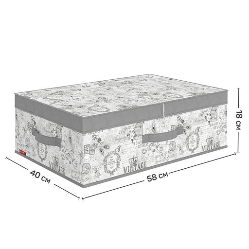 Короб стеллажный с двойной крышкой, 58*40*18 см, VINTAGE GREY, шт - Valiant фото 2