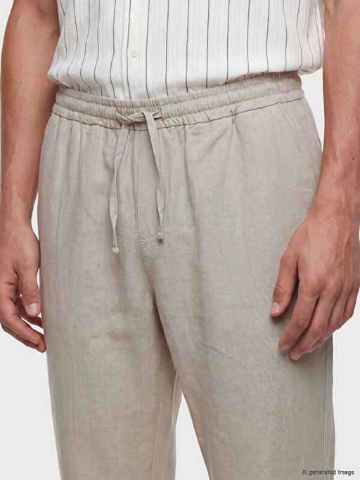 Regular Fit Erkek Keten G?r?n?ml? Pantolon