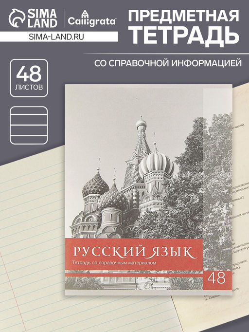 Тетрадь предметная Чёрное-белое 48 листов в линию Русский язык со справочным материалом, обложка мелованная бумага, блок №2, белизна 75% (серые листы) - Calligrata фото 4
