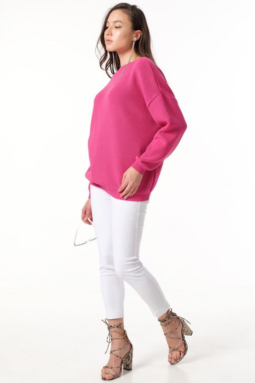 Джемпер вязаный свободный теплый с длинным рукавом розовый