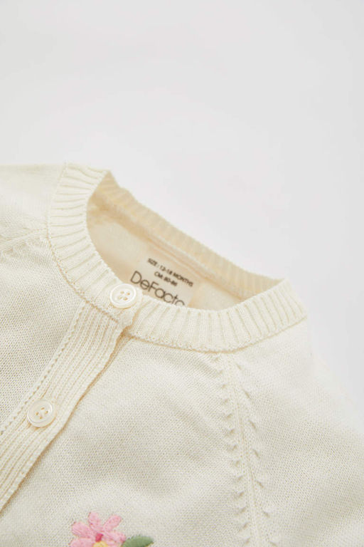 Кардиган с круглым вырезом и цветочным принтом для маленьких девочек - Defacto фото 2