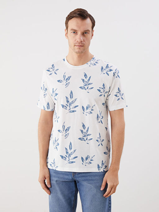 Bisiklet Yaka Bask?l? Penye Erkek Ti??rt