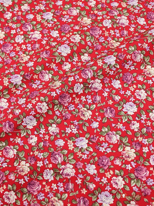 Импорт. хлопок "Розы сиренево-бордовые" цв.малиново-красный, ш.1.45м, хлопок-100%, 110гр/м.кв