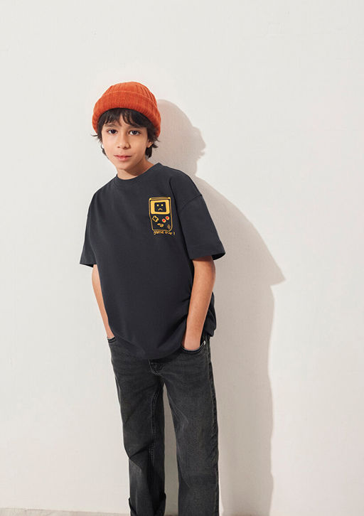 Bask?l? Antrasit Tisort - Mavi фото 2