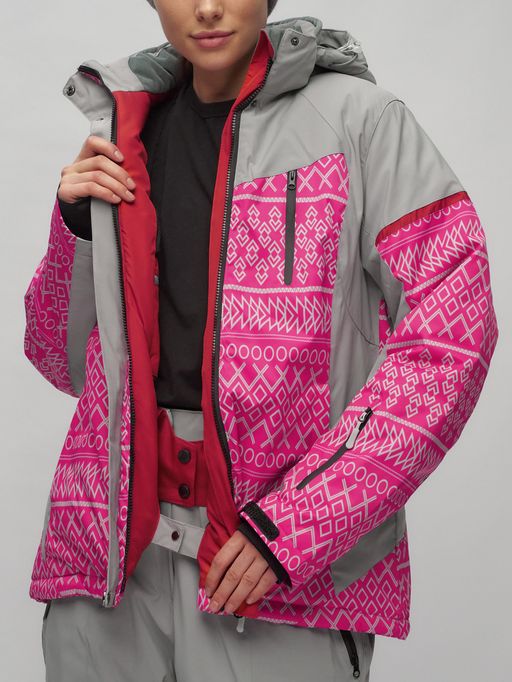 Горнолыжный костюм женский большого размера розового цвета 02272-1R