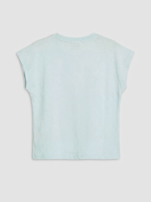 Bisiklet Yaka Bask?l? K?z ?ocuk Ti??rt