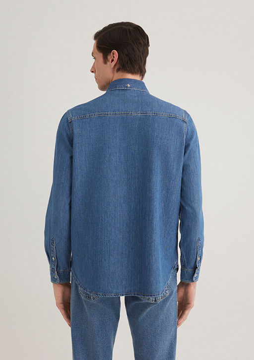 Jayden Classic Denim Indigo Mavisi Jean Gomlek  фото 5