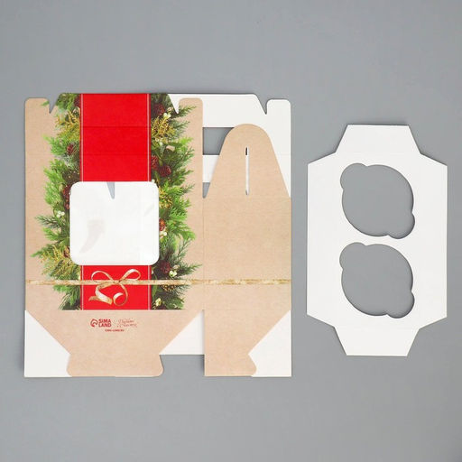 Цена за 5 шт. Коробочка для кексов новогодняя «Хвоя и шишки», 16×10×8 см