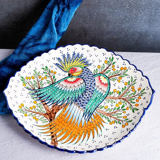 Ляган овальный Риштанская Керамика «Жар Птица», 42×34.5×6 см, разноцветный