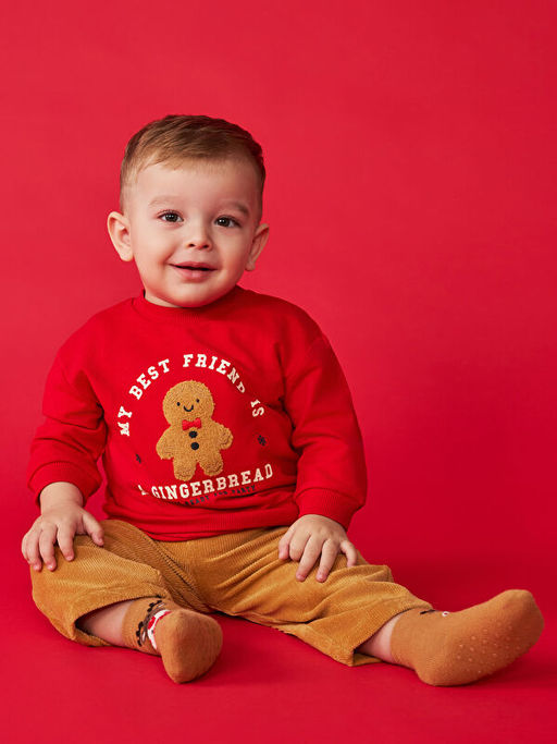 Bask?l? Erkek Bebek Sweatshirt ve Pantolon 2li