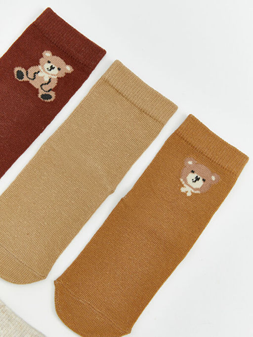 Ay? Teddy Desenli Erkek Bebek Soket ?orap 5li