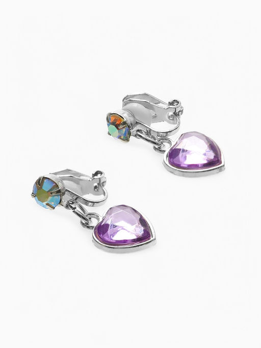 Цена за 2 шт. Серьги-клипсы детские Выбражулька сердце кристалл, сиренево-радужные фото 3