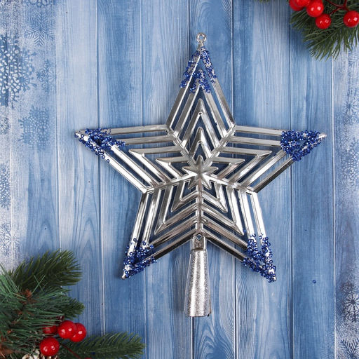 Звезда на ёлку (верхушка) объёмная 2320.5 см, серебристо-синий - Зимнее волшебство фото 2